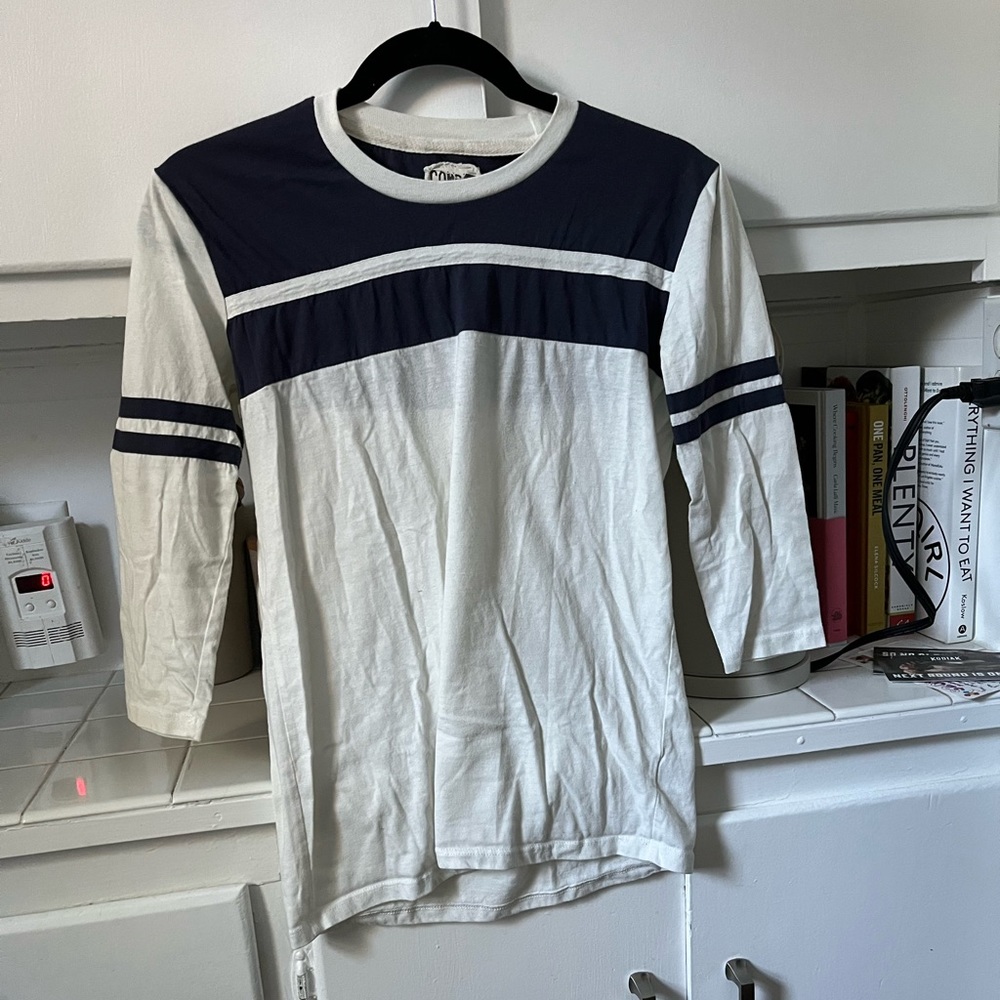 CAMP COLLECTION blue and white retro long sleeve tee